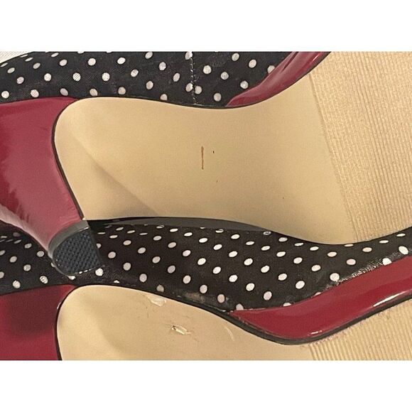 Madden Girl Kiarra Womens Shoes Size 7.5 Black Red Polka Bow Peeptoe Stiletto - Picture 8 of 14